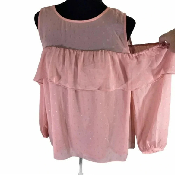 Old Navy M‎ pink chiffon cold shoulder tunic top - Picture 1 of 6